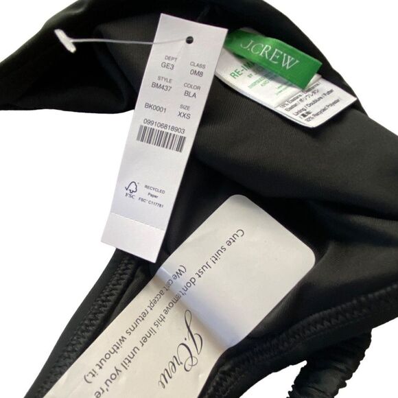 J Crew Black Scrunchie Strap Full Coverage Bikini Bottom Sz XXS NWT - Picture 6 of 12